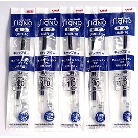 Uni-Ball Signo Broad Point Gel Impact Pen Blue Black Ink Refills, 1.0mm, Set of 5 (Japan import) [Komainu-Dou Original Package]