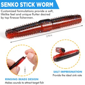 LUSINNO Wacky Worm Fishing Lure Kit, Soft Plastic Fishing Lures, Grub Baits Hook Wacky Rig Bass Trout Fishing Worms Lures w/Tackle Box