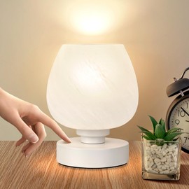 Touch Bedside Table Lamp - Modern Small Lamp for Bedroom Nightstand, 3 Way Dimmable Desk Lamps with White Opal Glass Shade, Night Light for Room Decor, Simple Design Gifts(Warm White Bulb Included)