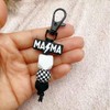 Lemua Black Mom Keychain Silicone Beaded Mama Keychain Checkered Accessories