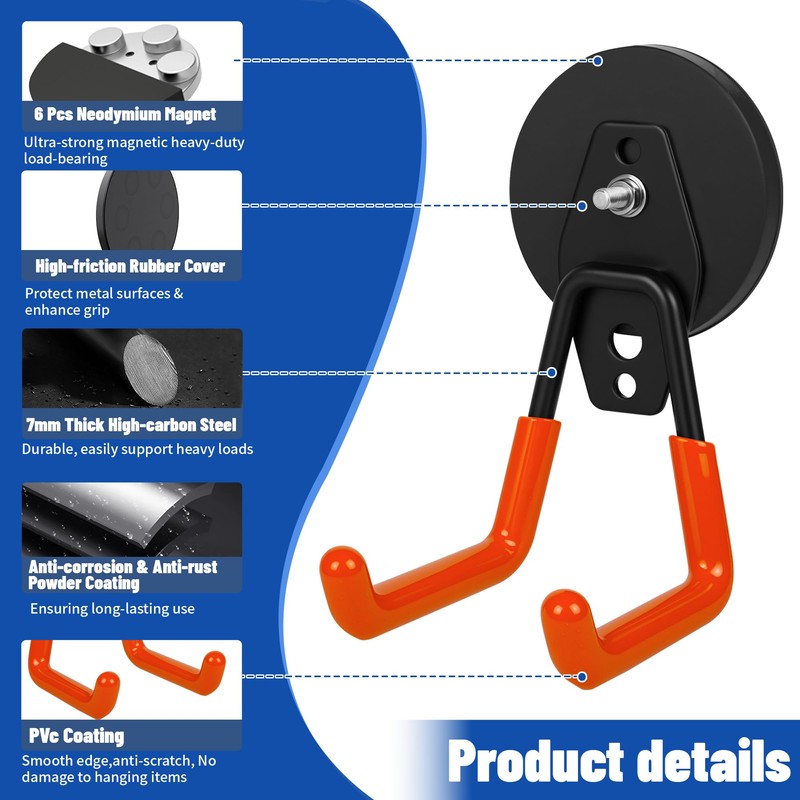 Xiuouix Heavy Duty Garage Magnetic Hooks 4 Pack - Neodymium