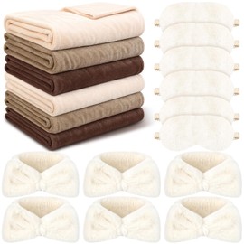18 Pcs Exhale Theme Sleepover Party Decorations Sleepover Blanket Spa Headband Eye Mask Cover Brown and Beige Pajamas Ladies Night for Birthday Bachelorette Party Supplies