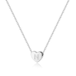 M MOOHAM Sterling Silver Heart Initial Necklace for Women & Girls, Adjustable Chain, S925 Metals for Teen Girls, Tiny Initial Necklace
