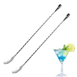 Set of 2 Bar Spoons, Muddler, Cocktail Stirrer, Gin Spoon, Stainless Steel, Professional Cocktail Stirring Spoon with Spiral Pattern for Martinis, 11.85 Inch Length, 1.1 Inch Wide Coffee, Bar