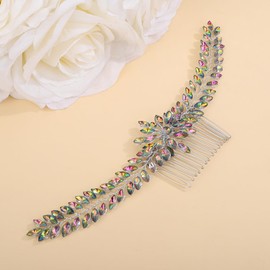 Teyglen Crystal Wedding Hair Comb Headband Red Blue Green Rhinestone Flower Headpiece Handmade Crystal Hair Piece Bridal Hair Side Comb Wedding Hair Accessories for Women Bride Girls (Colorful)
