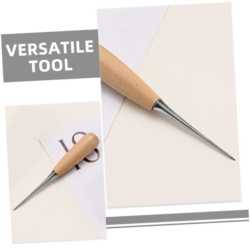 Gatuida 2Pcs Wooden Handle Leather Awl Tool for Bookbinding and