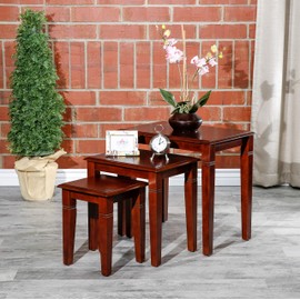 DTY Golden 3-Piece Nesting Tables Indoor Living Furniture Collection - Cherry