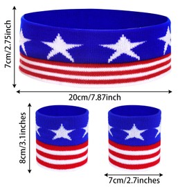 baotongle 12pcs American Flag Sports Headband and Wristband Set Striped Sweatband Set for Basketball Football Running Gym Exercise