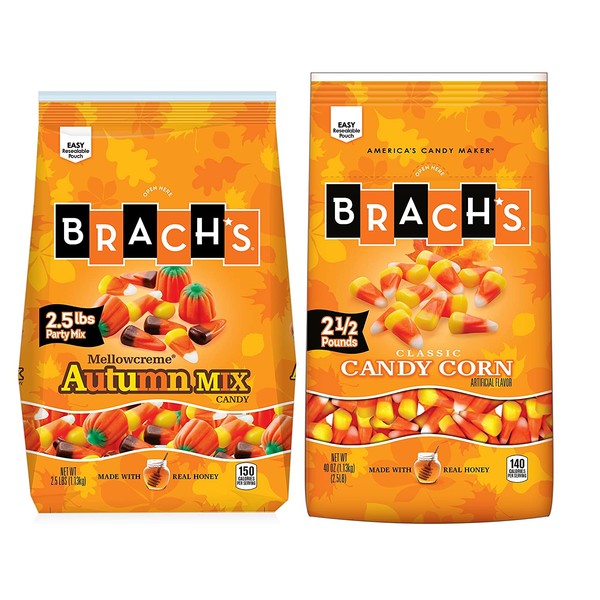 Brach's Candy Corn and Autumn Party Mix Duo, 2.5 Pound Bulk Candy Bag (Pack of 2) Halloween Candy