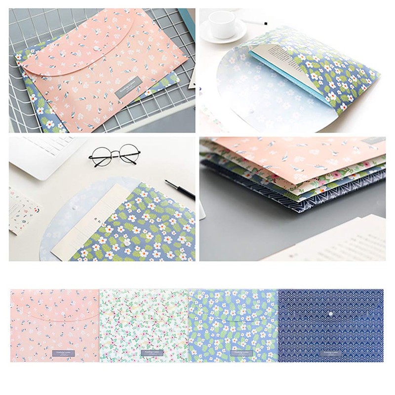 4Pcs Folders Plastic A4 Floral Printed Document Folder Plastic Wallets