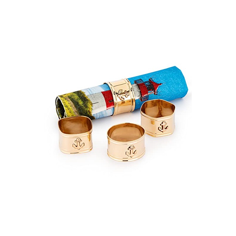 NKlaus Maritime Napkins Rings Set Brass Gold 4 Different Shapes