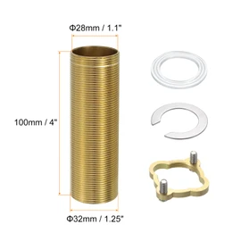 uxcell Faucet Mount Extension Shank 4"x 1.25" Brass Pipe Faucet Extension Nipple Locknut Kit Extension Threaded Lengthen Fixed High Foot with Nut and Gasket Faucet Fittings