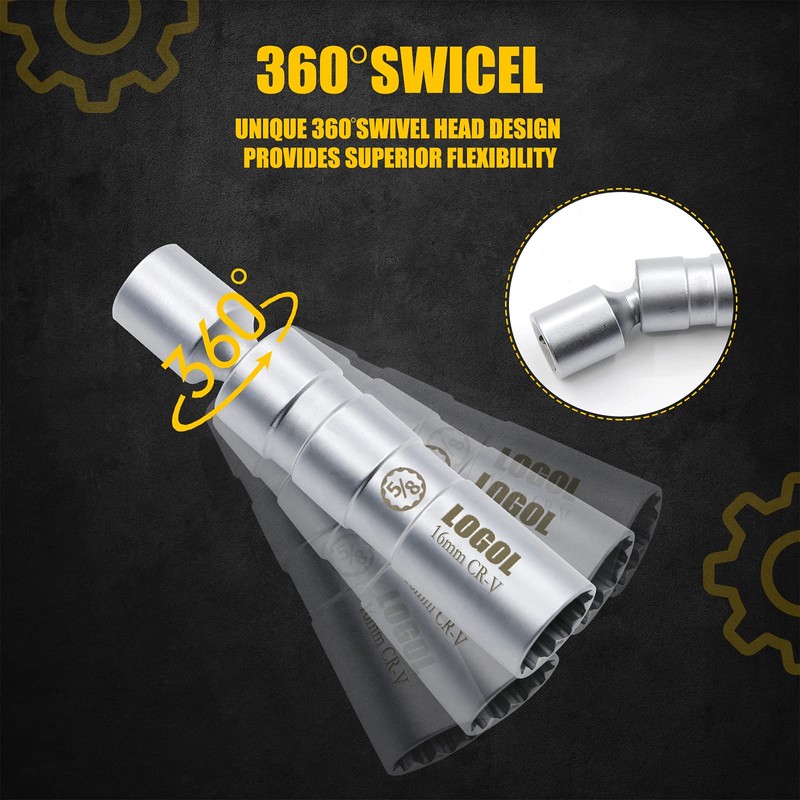 LOGOL 5/8" Swivel Magnetic Spark Plug Socket.3/8" Drive, Enhanced Magnetic