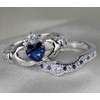 Finemall Women Fashion Jewelry 925 Sterling Silver Blue Sapphire Claddagh
