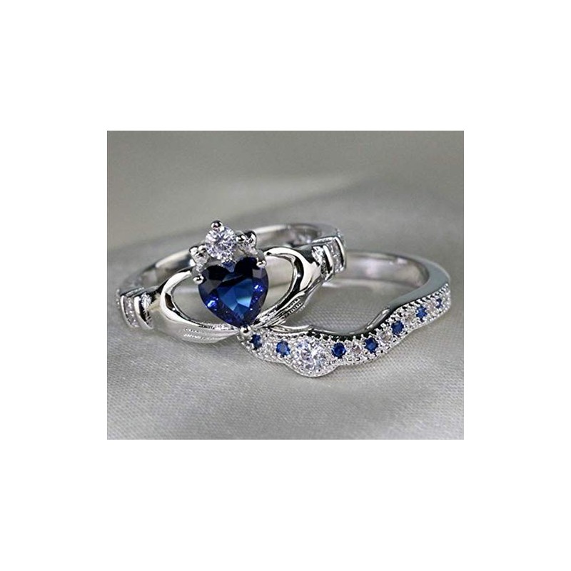 Finemall Women Fashion Jewelry 925 Sterling Silver Blue Sapphire Claddagh