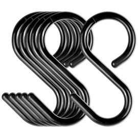 S Shaped Hooks, No Drop, Rust, Set of 6, Flexible Material, S-Ring Hooks, Shedding Prevention, S-Can Hooks, Bath, Kitchen, Indoor Accessories (Black, 2.4 inches (6 cm)