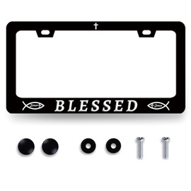 Blessed License Plate Frame Jesus Christian Cross License Plate Stainless Steel Auto Parts Holder Colorful License Plate Decoration for Men Women s Size 12.2" x 6.2" with Screws