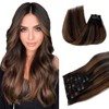 Clip In Hair Extensions Double Weft Dark Roots Brown Highlights