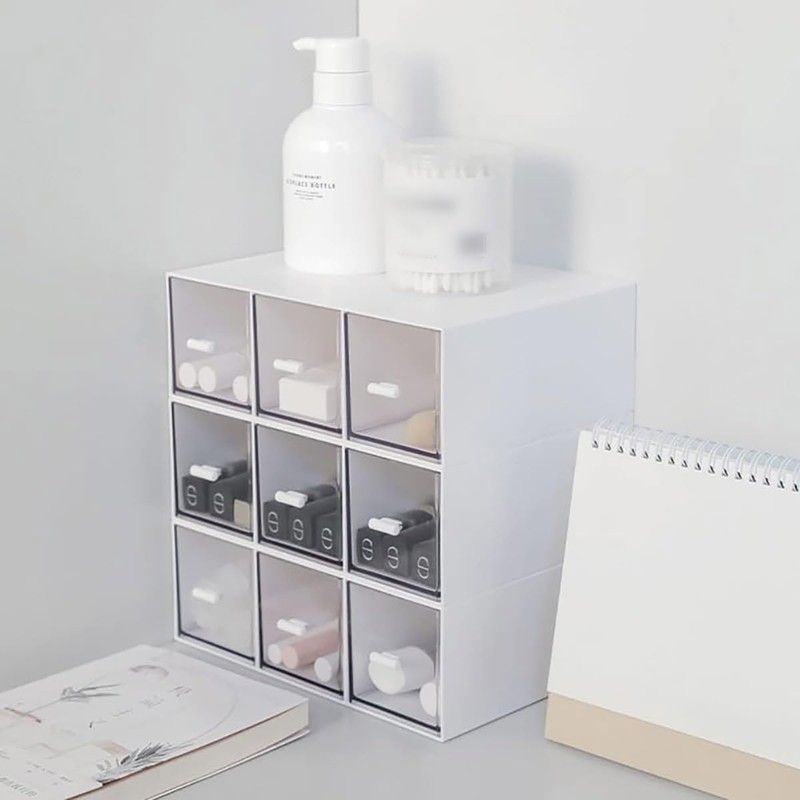 AIMALL Compact Drawer Storage Organizer, Clear Plastic Desktop Box, 9"