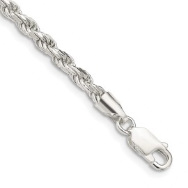 GlittersandGold Sterling Silver 3mm Diamond-cut Rope Chain Necklace