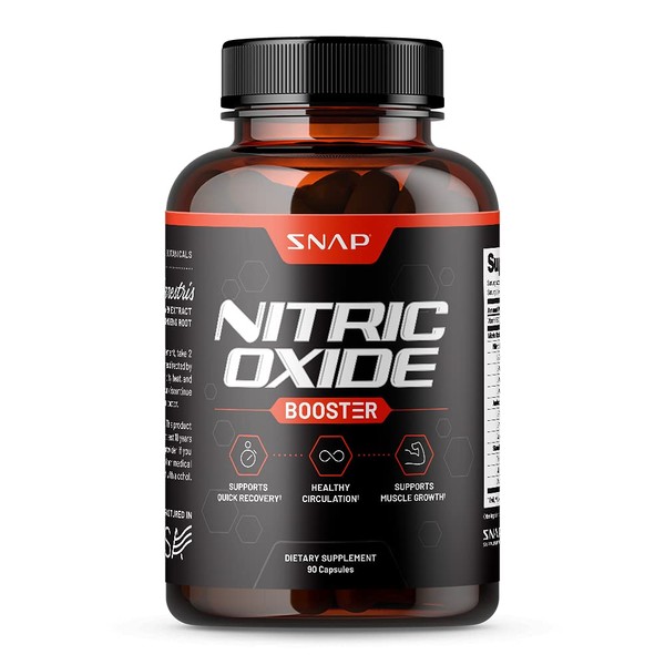 Snap Supplements Nitric Oxide Booster Pre Workout, Muscle Builder, 1500mg L Arginine L Citrulline Formula, Nitric Oxide Supplement for Men, Improve Blood Flow & Circulation (90 Count)