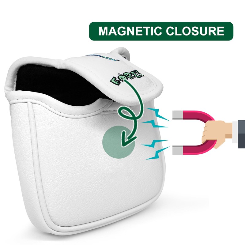 Golf Mallet Kawaii Magnetic Putter Cover Premium Embroidered PU Leather