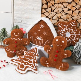 Geelin 5 Pcs Christmas Throw Pillows Gingerbread Christmas Tree Pillows Snowflake Gingerbread House Shape Pillow Stuffed Plush Decorations for Bed Home Sofa Couch Party
