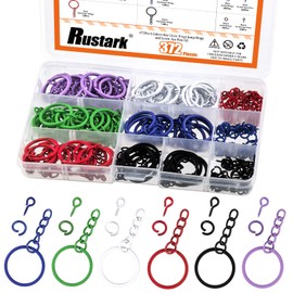 Rustark 372Pcs 6 Colors Key Chain Ring Kit Including 72Pcs Key Ring with Chain and 100Pcs Jump Rings with 150pcs Screw Eye Pins for Crafts Charm Jewelry Findings Making