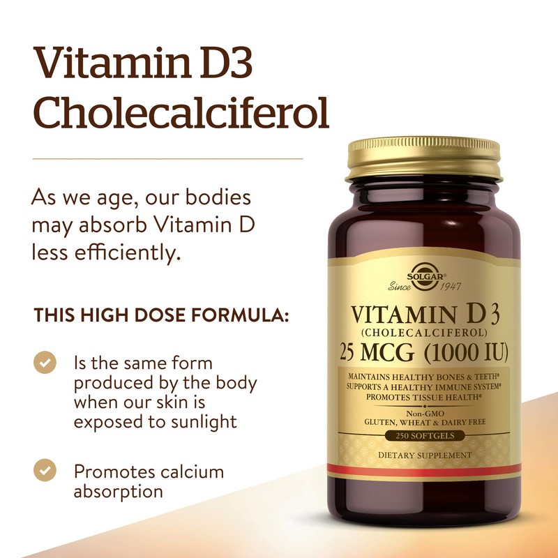 Solgar Vitamin D3 (Cholecalciferol) 25 MCG (1000 IU), 250 Softgels