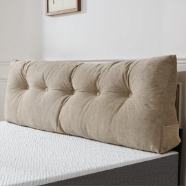 Lukace Premium Wedge Pillow Headboard with Removable Cover - Triangular Reading Support Backrest for Bed with Side Pockets, Perfect for Reading & TV (Beige Queen Size, 60x8x20 Inches)