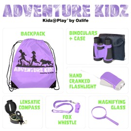 Adventure Kidz - Outdoor Exploration Kit, Children’s Toy Binoculars with Case, Flashlight, Compass, Fox Whistle, Magnifying Glass, Backpack. Great Kids Set for Camping, Hiking, STEM, Pretend Play.
