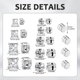 12 Pairs Magnetic Earrings Men Women Magnetic Earrings Men's Magnetic Earrings Magnetic Earrings for Men Magnetic Design Suitable for Men and Women Round / Square 4-8mm