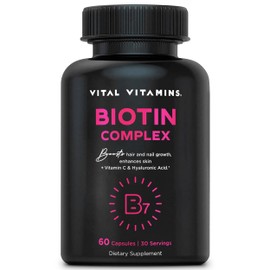 Vital Vitamins Vital Vitamins Biotin Complex Pills - with Hyaluronic Acid, MSM, Collagen, & Vitamin C - Supplement for Hair, Skin, & Nails - 60 Capsules