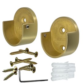 Closet Rod Support Flanges with Screw On Attachment | Heavy Duty 32mm Diameter Clothes Pole End Sockets for Wardrobes | Satin Brass | 2 Pair