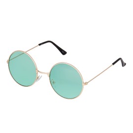 Ultra Gold with Green Lenses UV400 Round Sunglasses for Men & Women - Unisex Retro Large Round Glasses with Spring Comfort Fit Hinges - UVA UVB Protection Circle Sunglasses - Metal Framed