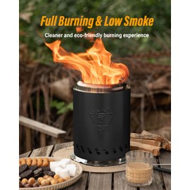 YEFU Tabletop Fire Pit 9.7 x 7.1 in, Low Smoke Camping Stove for Outdoor & Patio, Fueled by Pellets or Wood, Safe Burning Table Top Firepit, with Travel Bag & 2 Mini Sticks & Fireproof Mat, Black