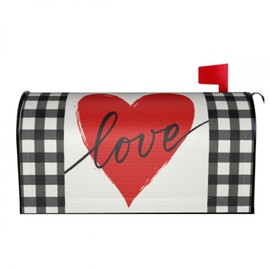Sphragiyn Valentines Day Mailbox Cover Magnetic Love Black White Check Plaid Mailbox Wraps Post Letter Box Cover for Garden Yard Home Decor Standard Size 21" x 18"