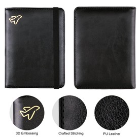 WALNEW Passport Holder Cover Wallet, RFID Blocking Leather Travel Document Organizer with Elastic Strap, Card Case for ID Credit Business Card, Boarding Passes (Black)