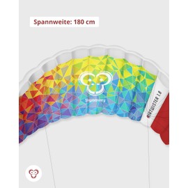 Skymonkey Airtwister 1.8 Parafoil Kite incl. Carrying Bag and Flight Loops, Ready to Fly Stunt Kite with Sturdy Polyester Ripstop Material, Flying Kite Suitable for Beginners