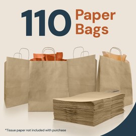 Reli. 10x5x13 in. Brown Paper Bags with Handles | 110 Pack | Kraft Paper Shopping Bags with Twist Handles Bulk | Ideal for Gifts, Retail, Shopping, Merchandise, Take Out/To Go, Party, Crafts