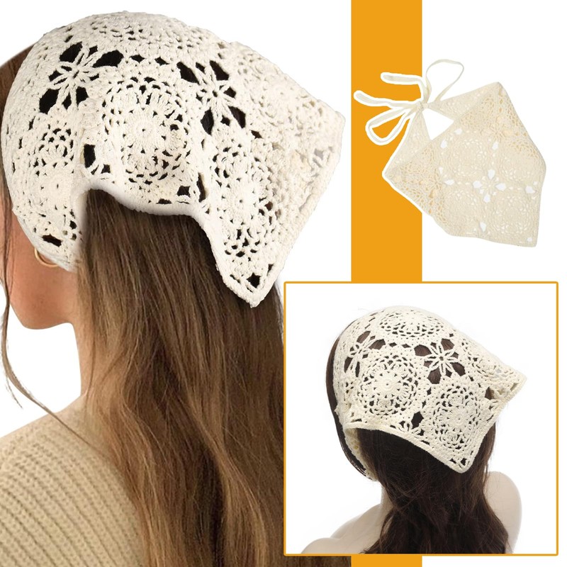 Kabwea 4 Piece Women's Summer Lightweight Lace Head Scarves, Ladies