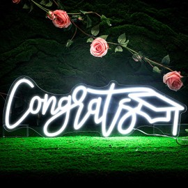 Glooglitter Large Congrats Grad Neon Sign Class of 2025 Sign Decor Congrats Grad Light up Decor LED Grad Congratulation Gift for Graduation Ceremony Party Backdrop Celebration(Congrats)