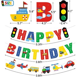 Transportation Happy Birthday Banners Car Bus Train Plane Ship Helicopter Traffic Light Photo Props Garland for Kids Birthday Party Baby Shower Decoration Supplies