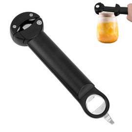 Multifunctional Magnetic Can Opener, Stainless Steel Retractable Magnet Bottle Cap Opener Jar Lid Gripper Kitchen Supplies for Weak Hands Elders (Black)