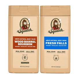 Dr. Squatch Natural Men's Body Wash Shower Gel - Cleansing, Nourishing, Long Lasting Scent, Moisturizing Body Wash for Men - Wood Barrel Bourbon & Fresh Falls (14 oz, 2-Pack)