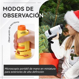 Microscopio Portátil para Niños, Microscopio de Bolsillo con Aumento 60X-180X, con Iluminación LED, Regalos de Navidad, Portátil Mini Microscopio para Fácil de Usar, para Niños y Adultos (Amarillo)