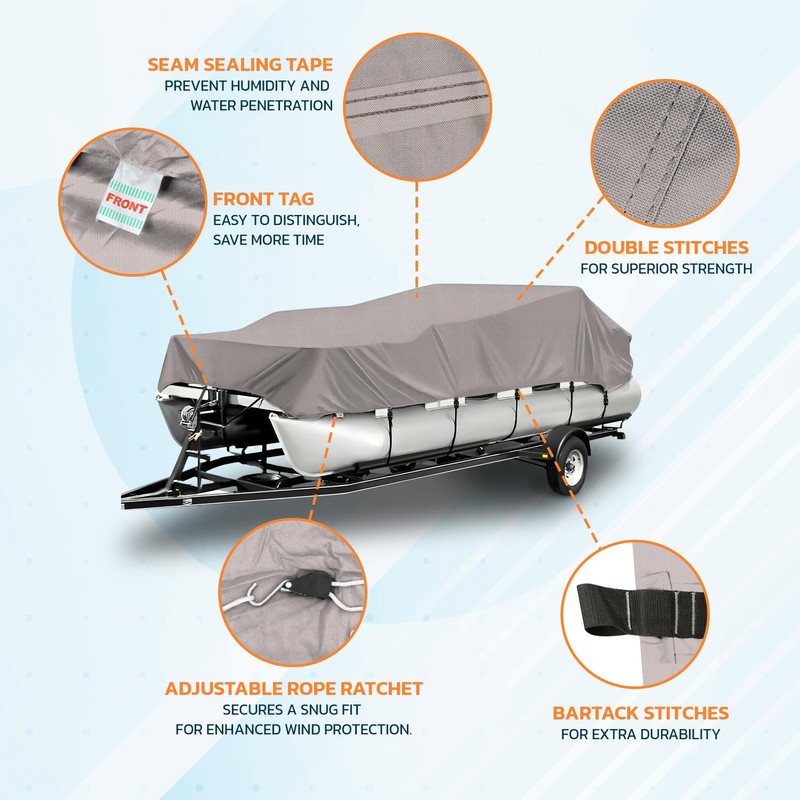 Seal Skin Heavy Duty Trailerable Pontoon Boat Cover, Fits 22
