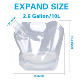 1.3 Gallon /2.6 Gallon Collapsible Water Container Bag, BPA Free Food Grade Clear Plastic Storage Jug for Sport Camping Riding Mountaineer,Freezable,Food Grade (2.6 Gal, 4-pack)