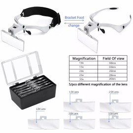 Unbranded LED Jewelers Head Headband Magnifier Illuminated Visor Magnifying Glasses Loupe