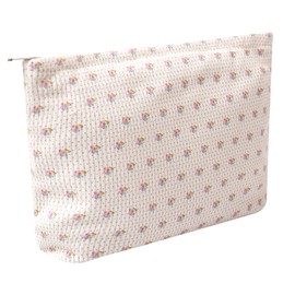 Makeup Bag for Women, Flower Cosmetic Bags Zipper Pouch, Large Capacity Corduroy Makeup Bag, Travel Toiletry Bag Organizer for Women and Girls (Flower-D)